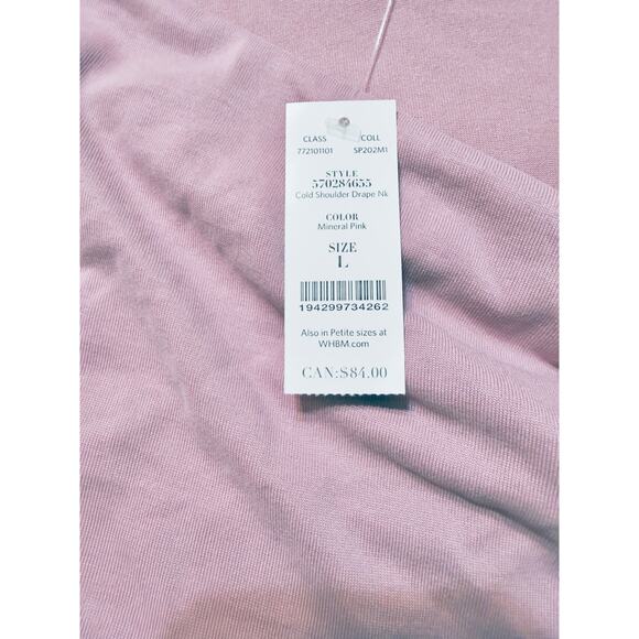 White House Black Market Cold Shoulder Drape Neck Top Mineral Pink Size L NWT - Picture 4 of 7